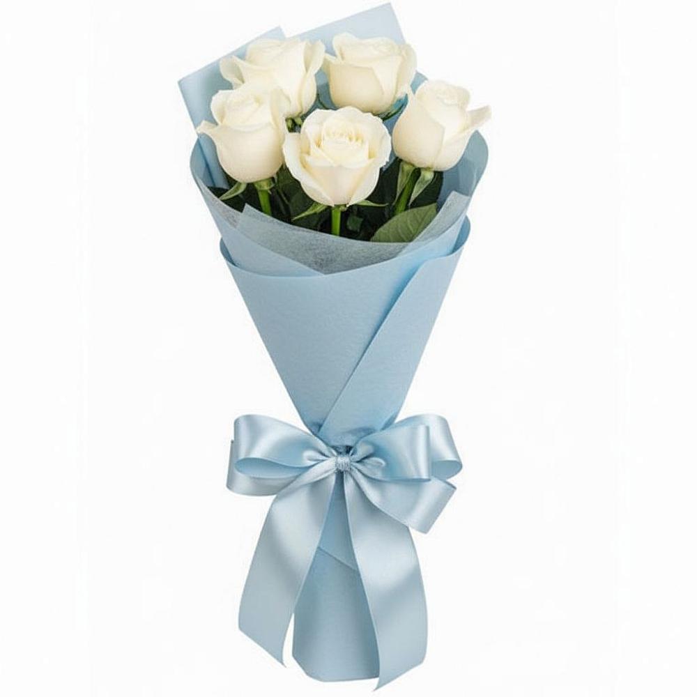 Букет 5 Белых роз Проуд в Ликино-Дулево