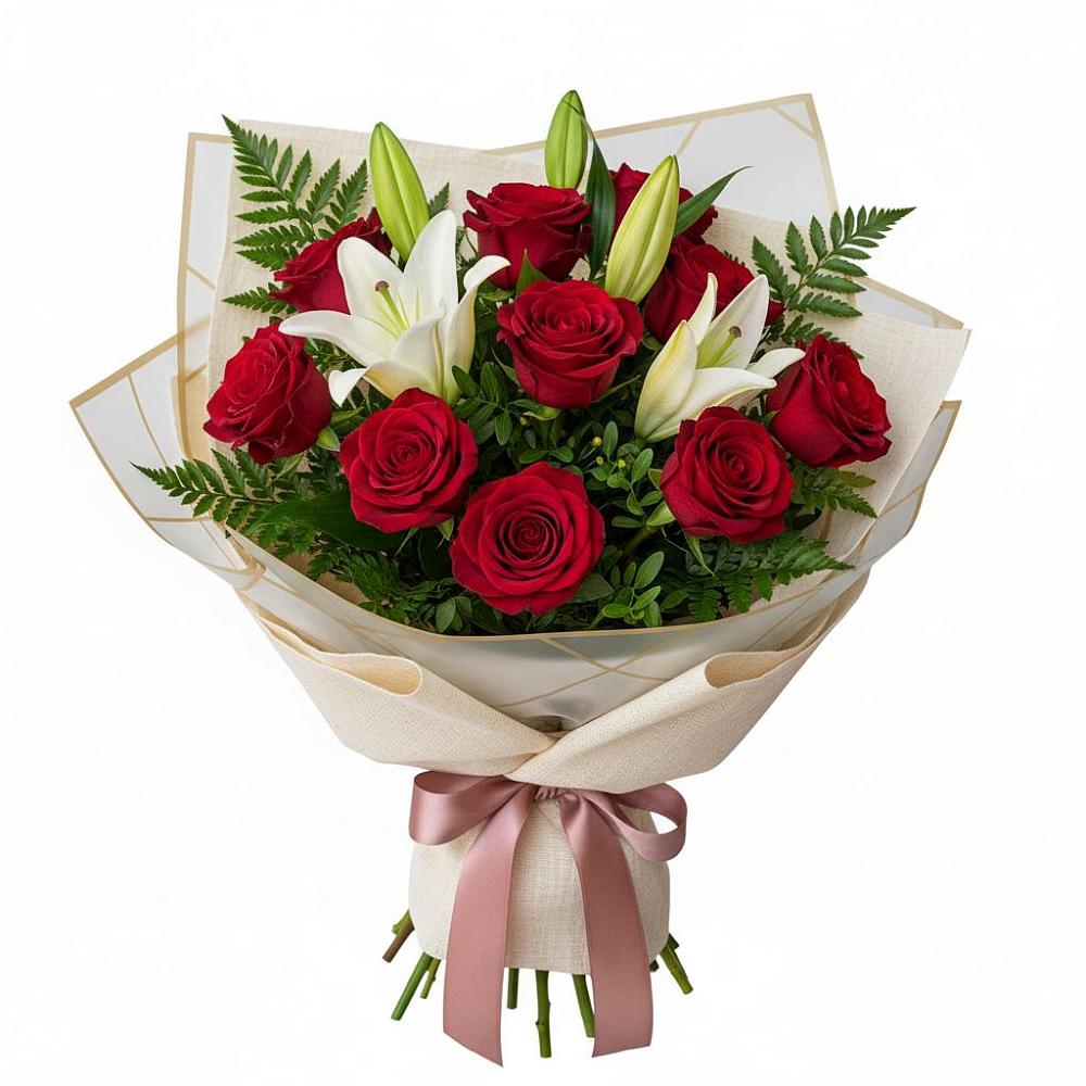 Букет цветов из: Лилии и Розы в Ликино-Дулево