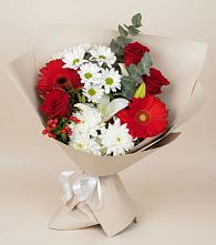 Букет цветов из:  Розы, Хризантемы, Герберы и Лилии в Ликино-Дулево