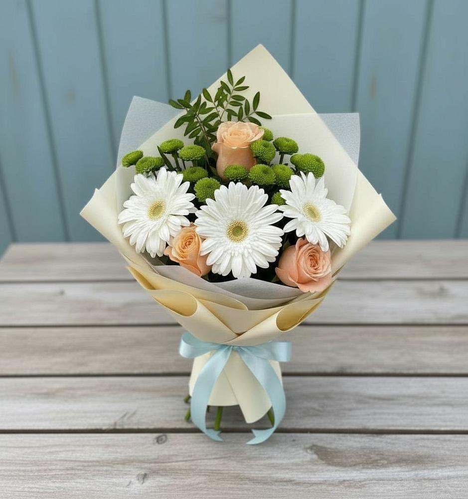 Букет цветов из: Герберы, Розы и Хризантемы в Ликино-Дулево