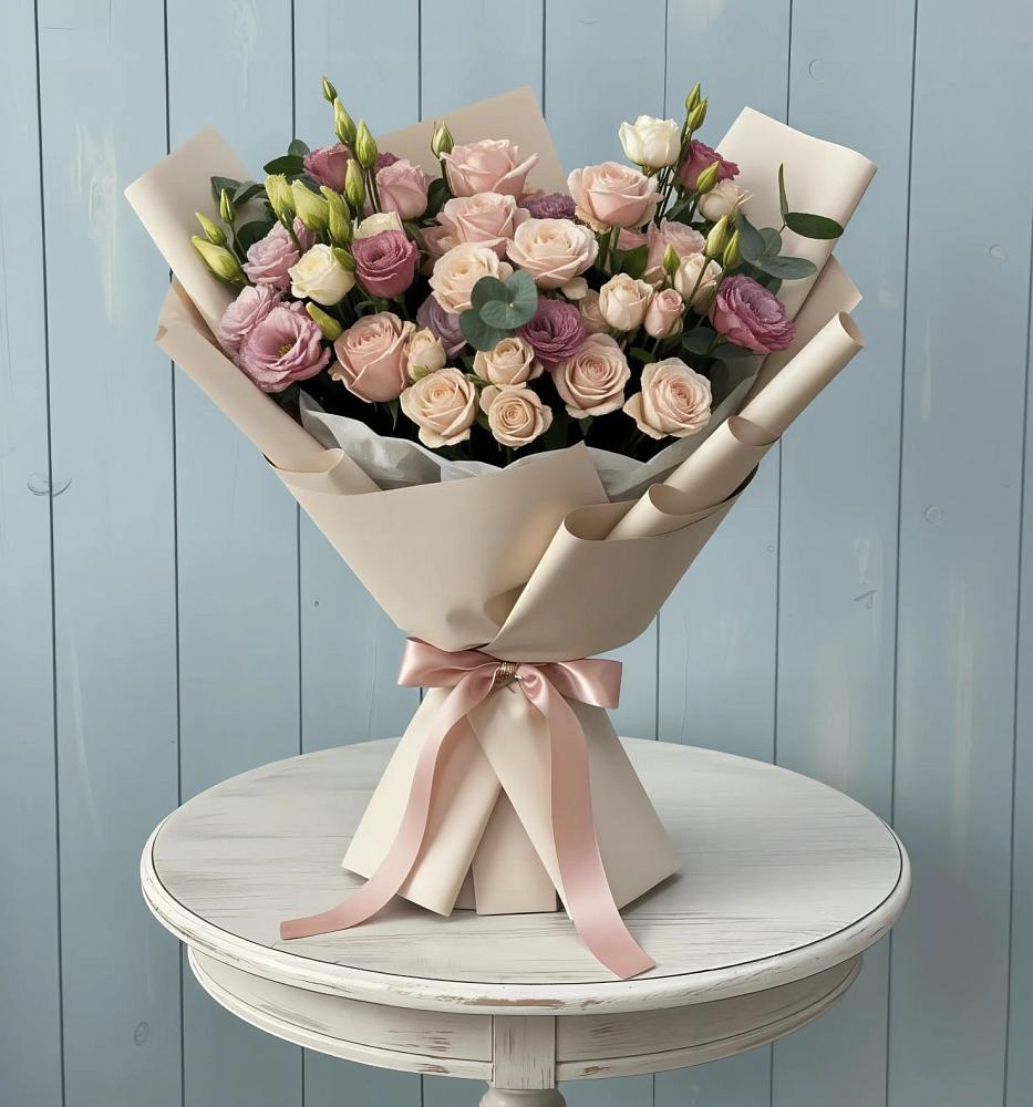 Букет цветов из: Розы и Лизиантусы в Ликино-Дулево