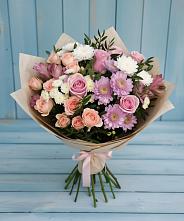 Букет цветов из:  Хризантемы, Розы и Альстромерии в Ликино-Дулево