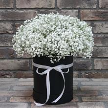 Цветочная композиция из Гипсофила в шляпной коробке в Ликино-Дулево
