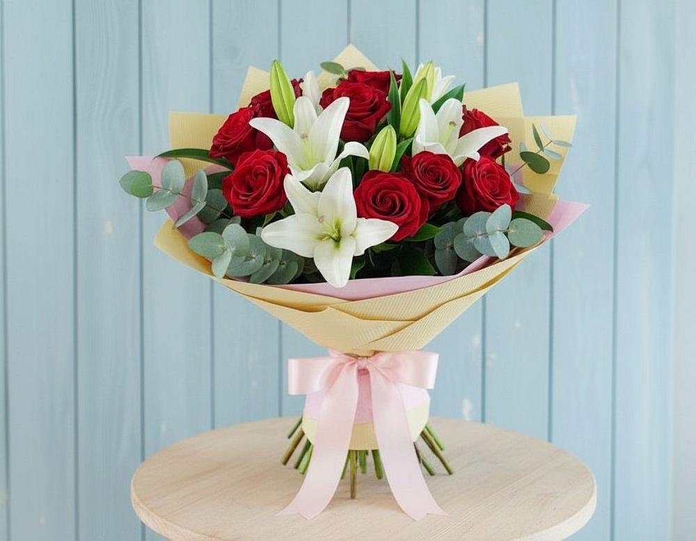 Букет цветов из: Лилии и Розы в Ликино-Дулево